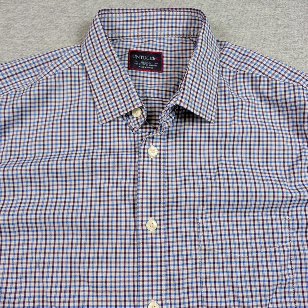 UNTUCKit Sheldrake Mens Medium Purple Blue Check Performance Shirt UT-14-35877